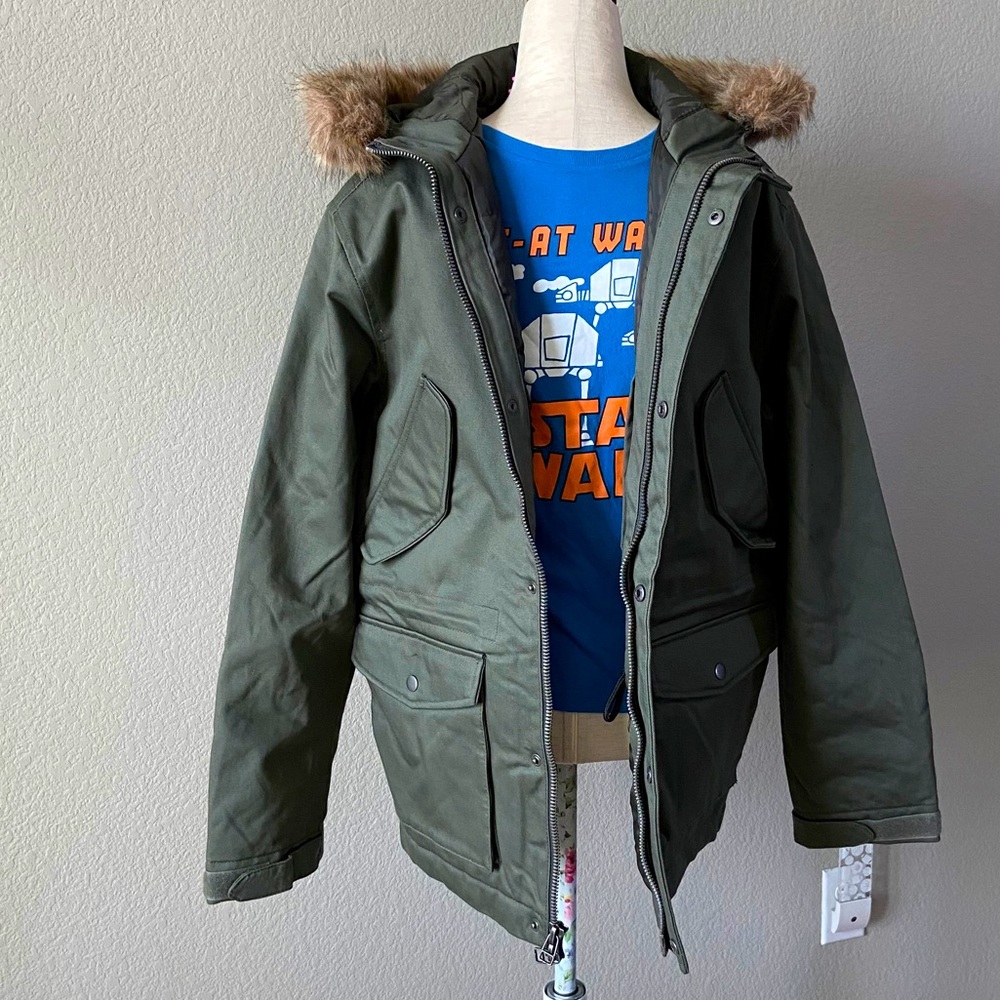 Goodfellow & Co Faux Fur Hood JACKET Olive-green NWT - Picture 4 of 12